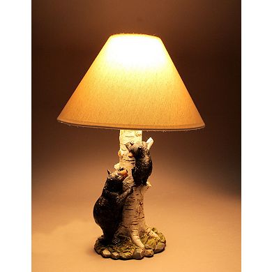 Black Bear and Cub Birch Tree Table Lamp With Shade