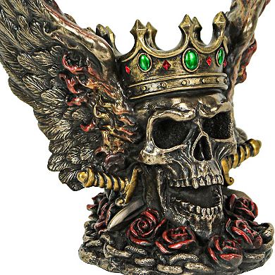 Bronze Finish Screaming Monarch Skull Statue With Flames and Wings 5.75 Inch