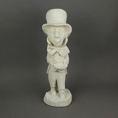 Mad Hatter Alice in Wonderland Antiqued White Finish Solid Cement Statue 19 Inch