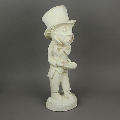 Mad Hatter Alice in Wonderland Antiqued White Finish Solid Cement Statue 19 Inch