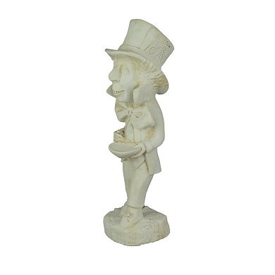 Mad Hatter Alice in Wonderland Antiqued White Finish Solid Cement Statue 19 Inch