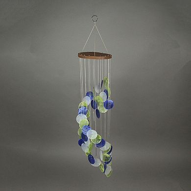 Set of 2 Blue Green and White Capiz Shell Wind Chime 29 Inches Long