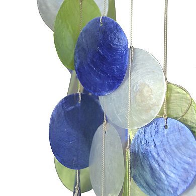 Set of 2 Blue Green and White Capiz Shell Wind Chime 29 Inches Long