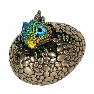 Bronze Finish Dragon Hatchling Figurine with Hand Painted Color Accents