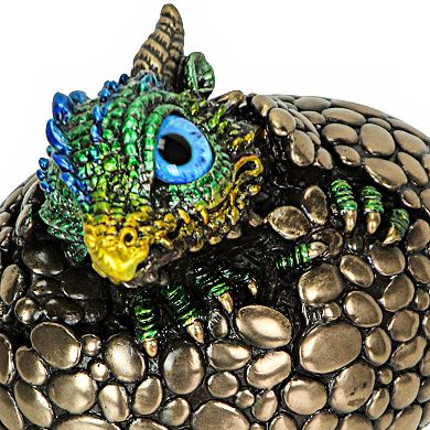 Bronze Finish Dragon Hatchling Figurine with Hand Painted Color Accents