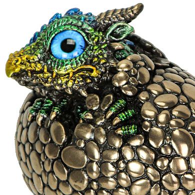 Bronze Finish Dragon Hatchling Figurine with Hand Painted Color Accents