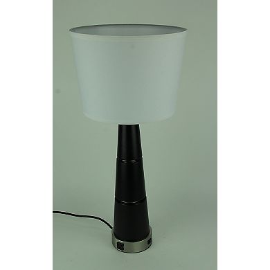 Modern Black Tapered Table Lamp With Power Outlets Set of 2