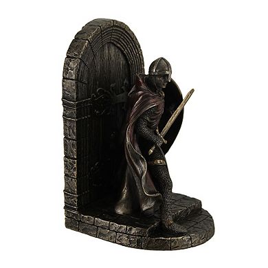 Maltese Crusader Statue in Armor Guarding Door Holding Shield & Sword Bookend
