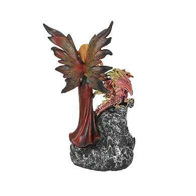 Ruby Red Fairy And Dragon LED Lighted Geode Statue