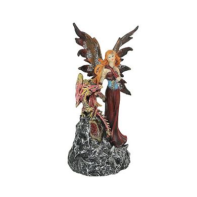 Ruby Red Fairy And Dragon LED Lighted Geode Statue