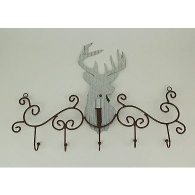 Metal Art Scroll Rustic Deer with Pine and Bow Wall Hook Rack