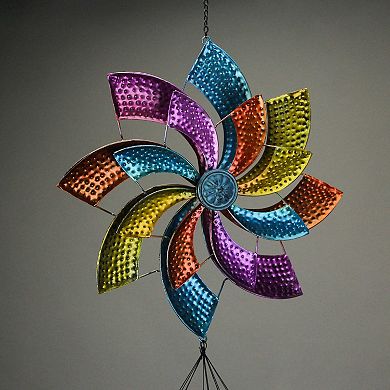 Metal Multicolor Wedge Wind Spinner Hanging Chimes Outdoor Decor Garden Patio