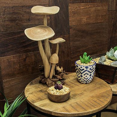 Hand Carved Indonesian Parasite Wood Mushroom Cluster Statue
