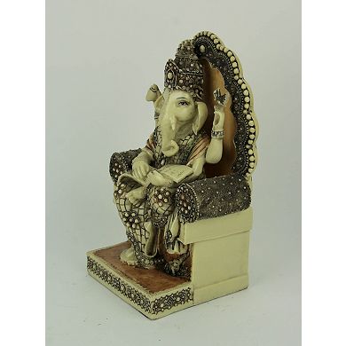 Lord Ganesha Sitting On Throne Reading Secret Scripture Statue