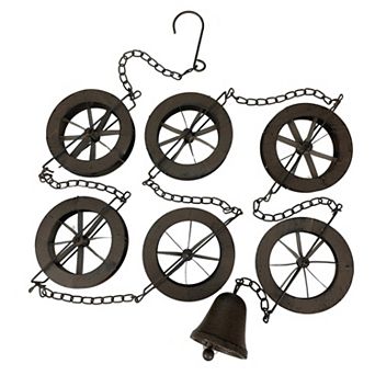 78-Inch Metal Rain Chain - 6 Water Wheels & Weighted Bell, Rustic Brown Finish