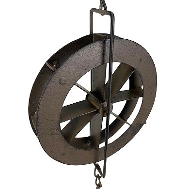 78-Inch Metal Rain Chain - 6 Water Wheels & Weighted Bell, Rustic Brown Finish