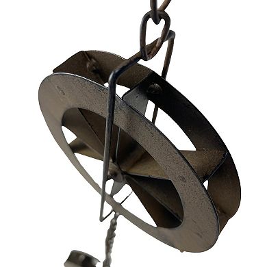 78-Inch Metal Rain Chain - 6 Water Wheels & Weighted Bell, Rustic Brown Finish