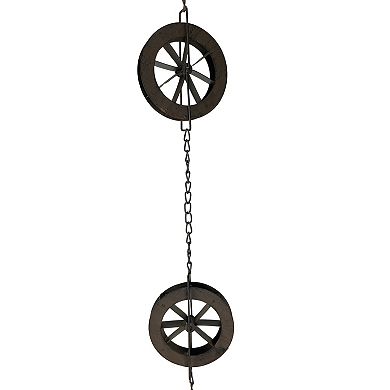 78-Inch Metal Rain Chain - 6 Water Wheels & Weighted Bell, Rustic Brown Finish
