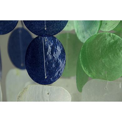 Blue Green and White Capiz Shell Wind Chime for Garden Patio Yard Set of 2