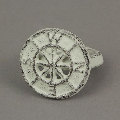 Set of 6 White Cast Iron Compass Rose Napkin Rings Decorative Nautical Dining