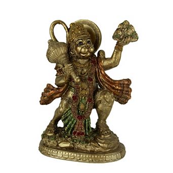 Gold Finish Flying Hanuman Carrying Herb Bearing Mountain Statue