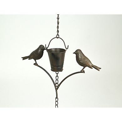 78 Inch Dark Brown Metal Rain Chain Decorative Bird Patio Decor Garden Accent