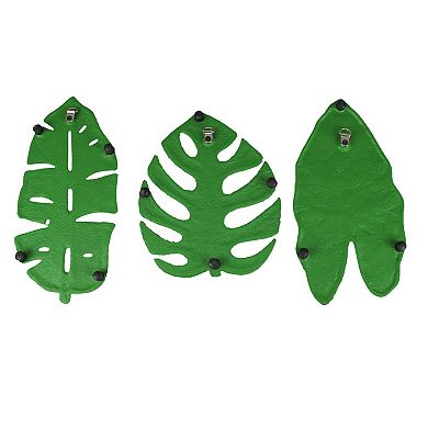Set of 3 Aged Green Cast Iron Tropical Leaf Kitchen Trivets / Wall Hangings
