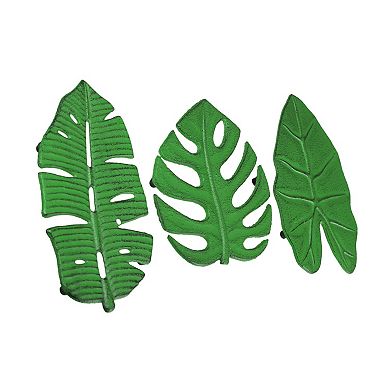 Set of 3 Aged Green Cast Iron Tropical Leaf Kitchen Trivets / Wall Hangings