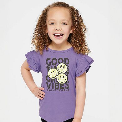 SmileyWorld Good Times Great Vibes - Flutter Sleeve Graphic T-Shirt