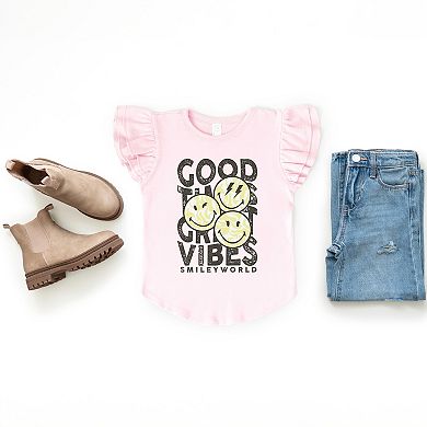SmileyWorld Good Times Great Vibes - Flutter Sleeve Graphic T-Shirt