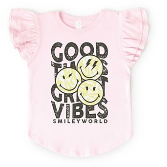 SmileyWorld Good Times Great Vibes - Flutter Sleeve Graphic T-Shirt