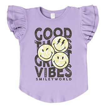 SmileyWorld Good Times Great Vibes - Flutter Sleeve Graphic T-Shirt