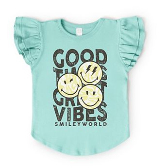 SmileyWorld Good Times Great Vibes - Flutter Sleeve Graphic T-Shirt