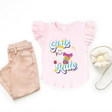 Mini Smiley Girls Rule - Flutter Sleeve Graphic T-Shirt