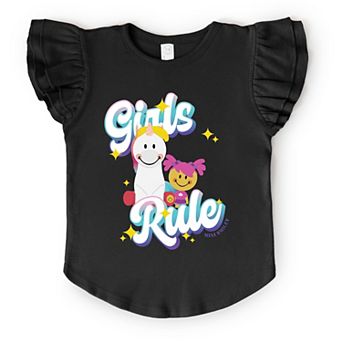 Mini Smiley Girls Rule - Flutter Sleeve Graphic T-Shirt