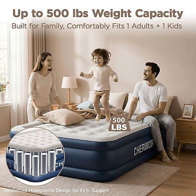 20" Twin XL Air Mattress with Built-in Pump 500lb Capacity Fast Inflation Honeycomb Support Blue
