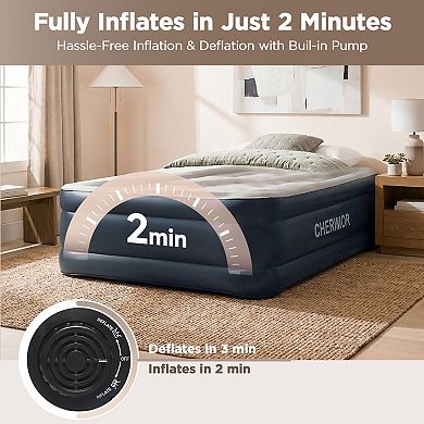 20" Twin XL Air Mattress with Built-in Pump 500lb Capacity Fast Inflation Honeycomb Support Blue