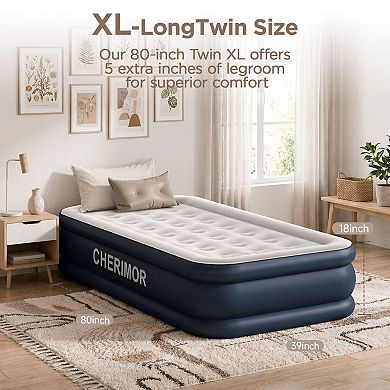 20" Twin XL Air Mattress with Built-in Pump 500lb Capacity Fast Inflation Honeycomb Support Blue