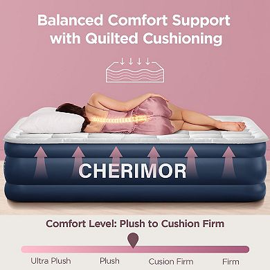 Cherimor, Queen Air Mattres, Quilted Topper, 20"H, Built-in Pump, Leak-Tested, 800 lb Support
