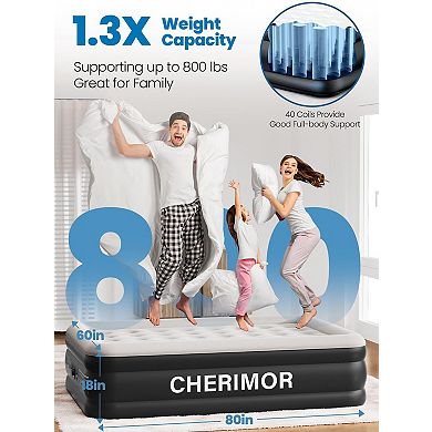Cherimor, Queen Air Mattress, 18" High, Built-in Pump, Leak-Tested, Fast Inflate Bed, 800 lb Support