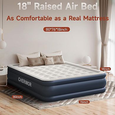 Cherimor, King Air Mattress, 18" High, Built-in Pump, Fast Inflate, Leak-Tested, 1000 lb Capacity