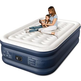 Full Size Air Mattress, 18" Raised, Built-in Pump, 600 lb Capacity, for Home, Guests & Camping