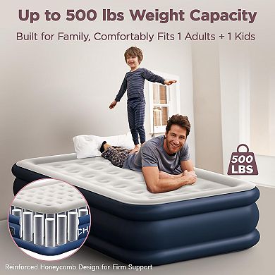 Cherimor, Twin XL Air Mattress, 18" High, Built-in pump, Leak-Tested, 2-Min Inflate, 500 lb Support