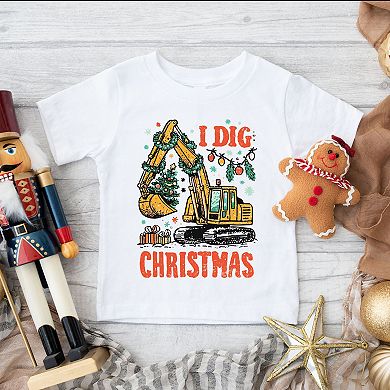I Dig Christmas Excavator - Toddler Short Sleeve Graphic T-Shirt