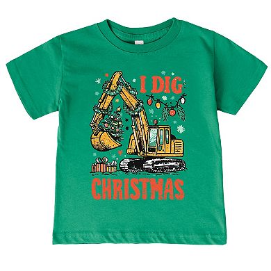 I Dig Christmas Excavator - Toddler Short Sleeve Graphic T-Shirt