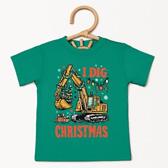 I Dig Christmas Excavator - Toddler Short Sleeve Graphic T-Shirt
