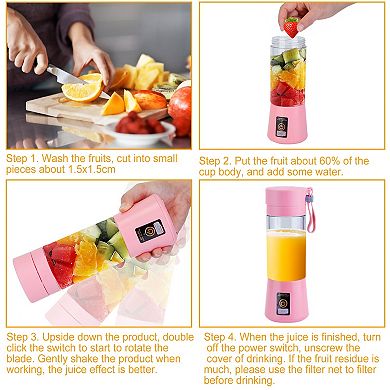 Portable USB Rechargeable Blender Juicer Cup 6 Blades, Smoothies, Baby Food Maker