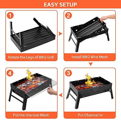 Portable Foldable Charcoal BBQ Grill Lightweight Smoker for Camping & Outdoor