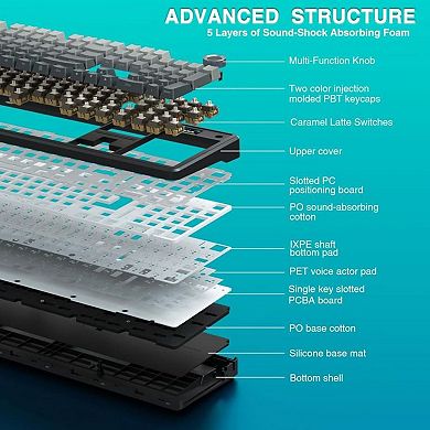 AULA F108 Pro, 104-Key Wireless Hot Swappable Mechanical Gaming Keyboard, RGB, Knob, Digital Screen