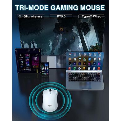 AULA SC580 Wireless Gaming Mouse, 12000 DPI, Tri-Mode, 6 Buttons, Rechargeable, Ergonomic, White